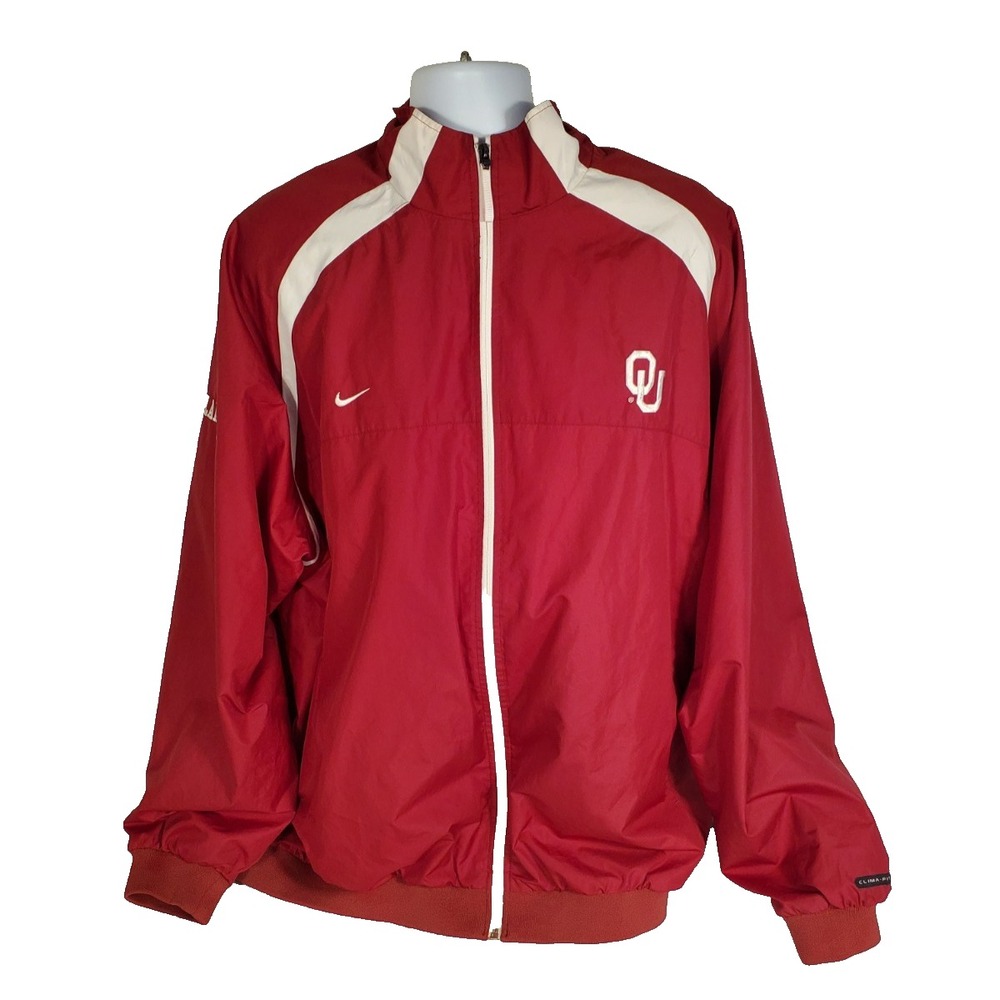 Nike OU Oklahoma Sooners Full Zip‎ Jacket Red White  Mens XXL 2XL